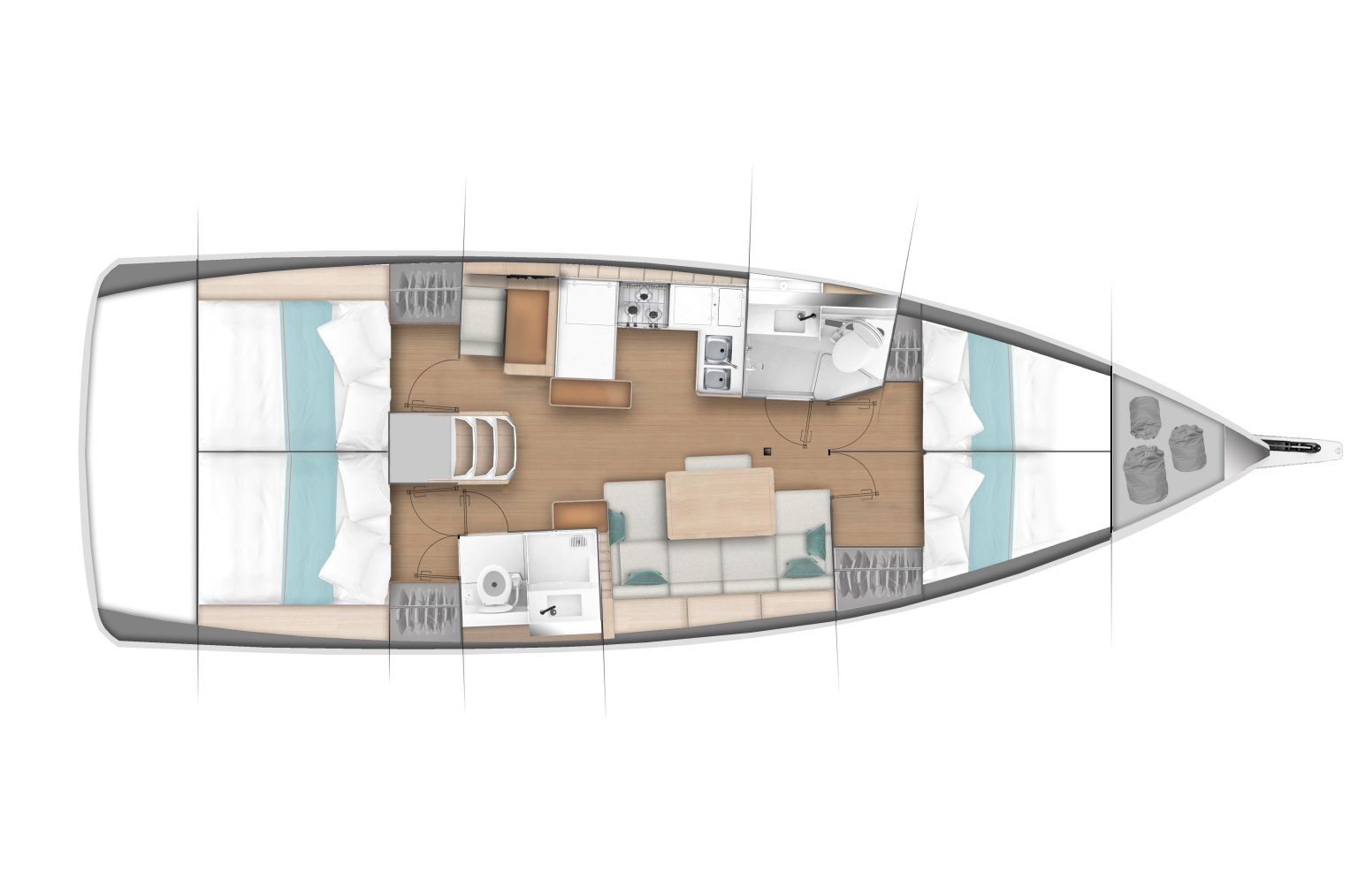Sun Odyssey 440 Layout 4 cabin / 2 WC