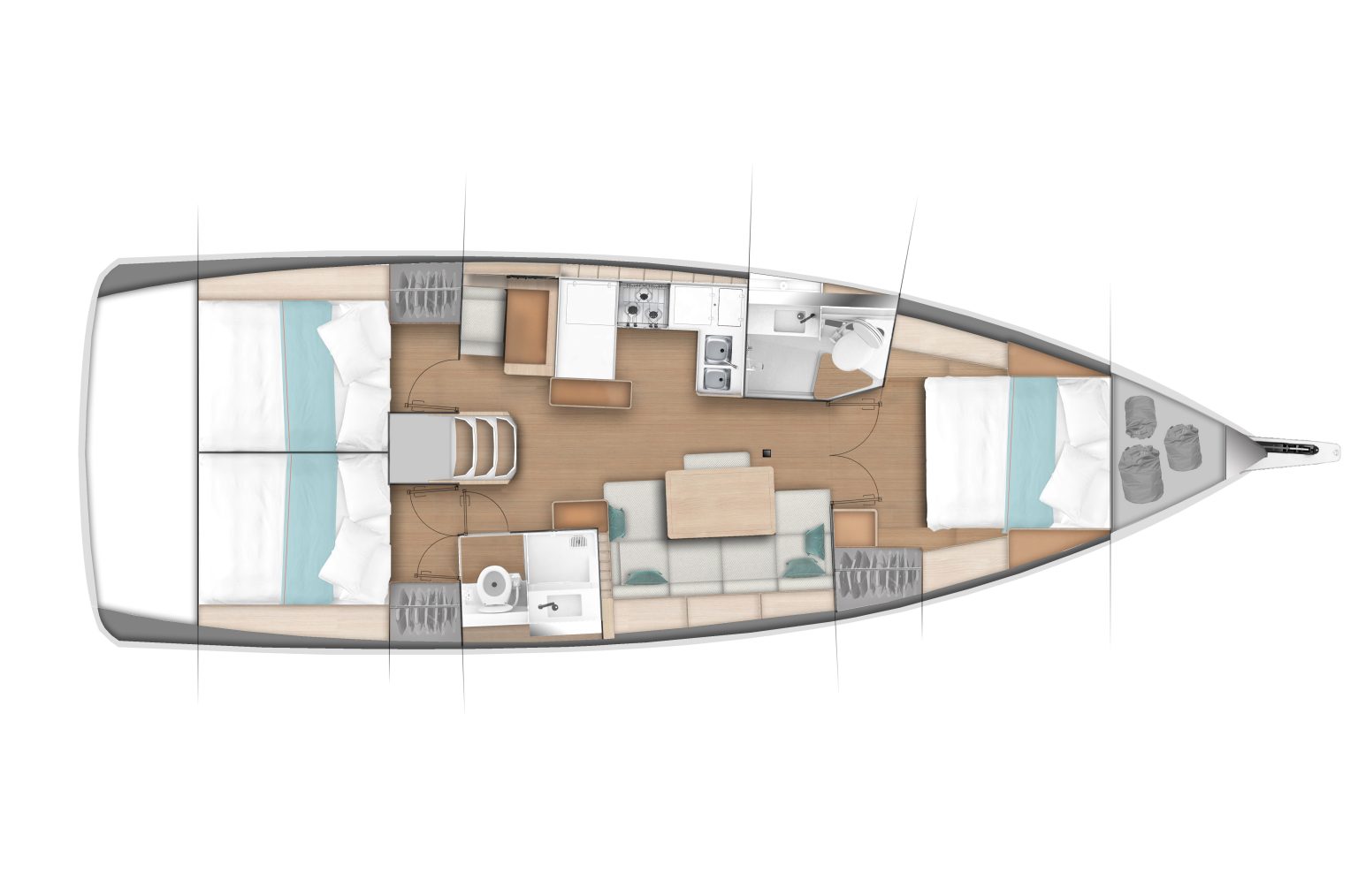 Sun Odyssey 440 Layout 3 cabin / 2 WC