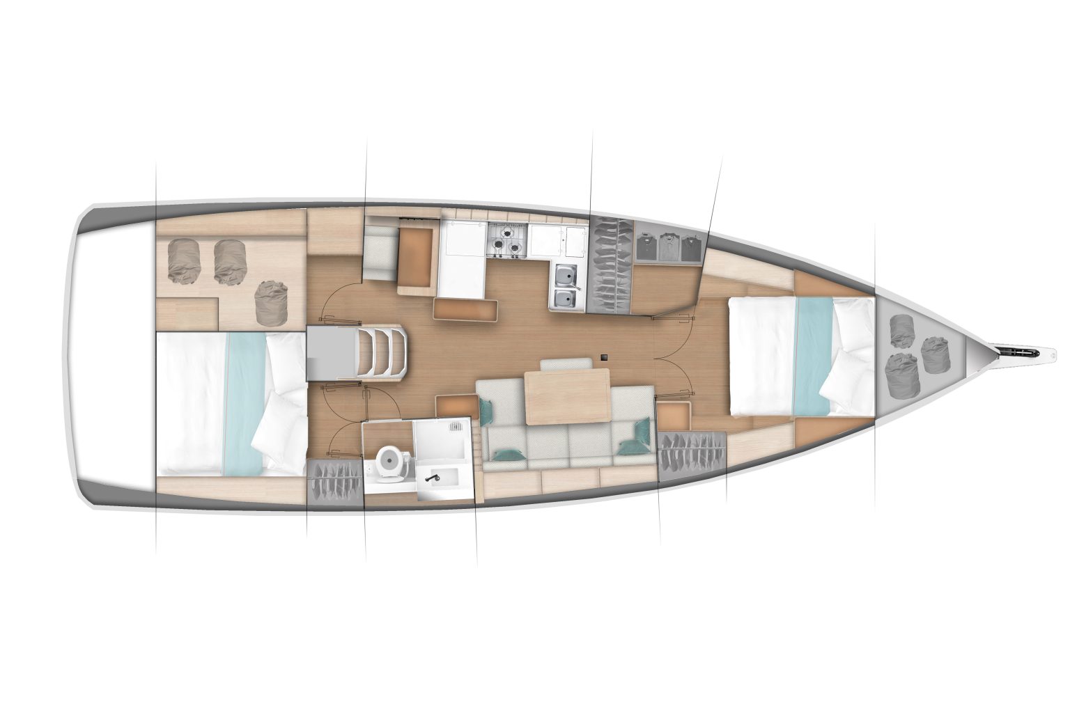 Sun Odyssey 440 Layout 2 Cabin / 1 WC / 2 Storage
