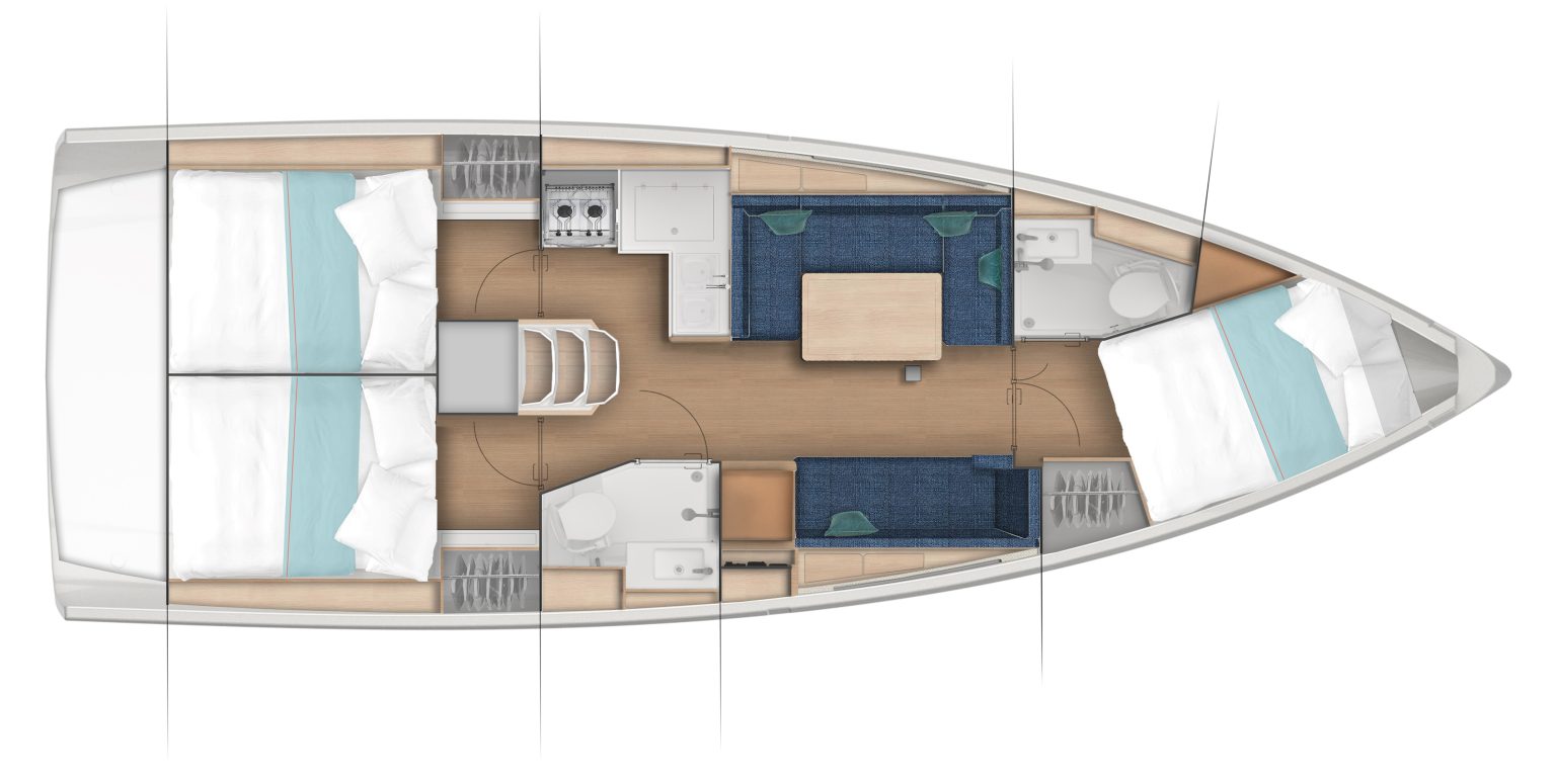 Sun Odyssey 380 Layout 3 Cabin / 2 TWC