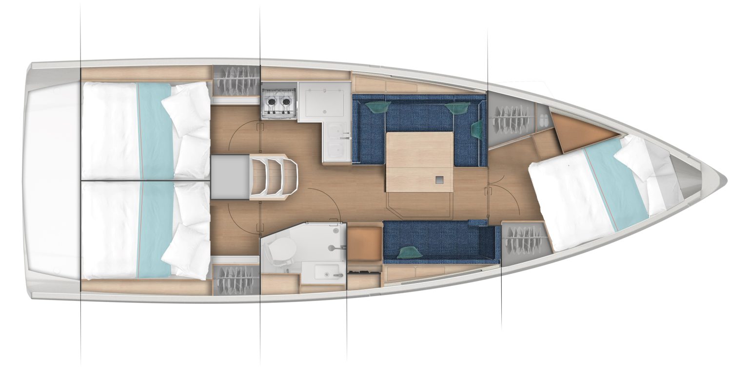 Sun Odyssey 380 Layout 2 Cabin / 2 TWC