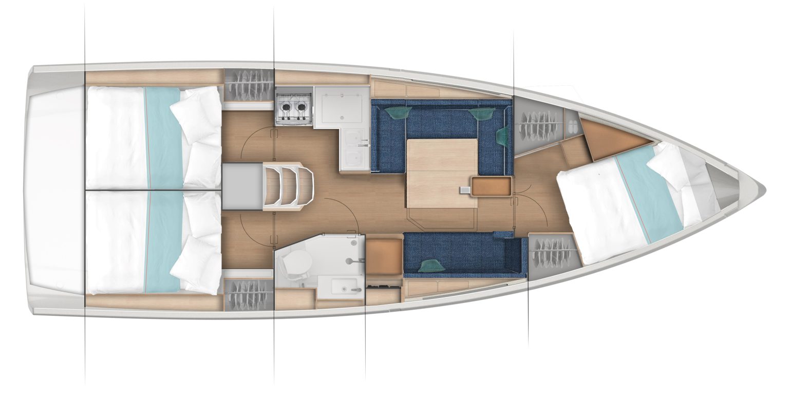 Sun Odyssey 380 Layout 3 Cabin / 1 TWC