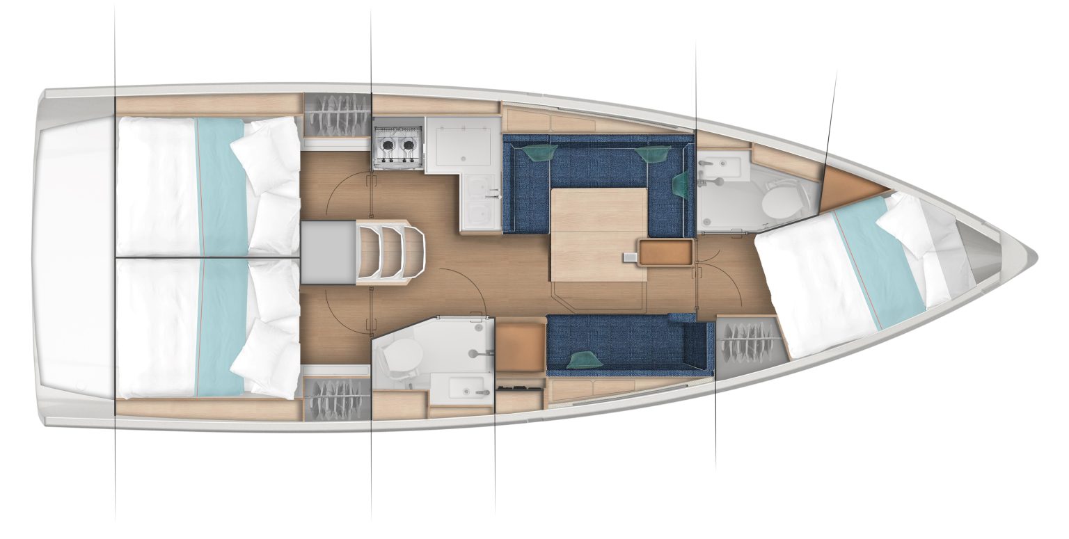 Sun Odyssey 380 Layout 3 Cabin / 2 TWC