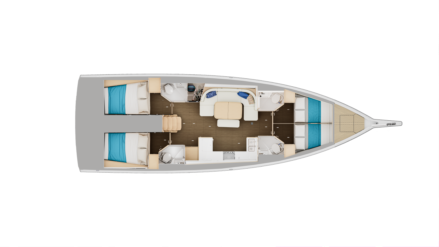 Sun Odyssey 455 4 cabin 4 bathroom layout