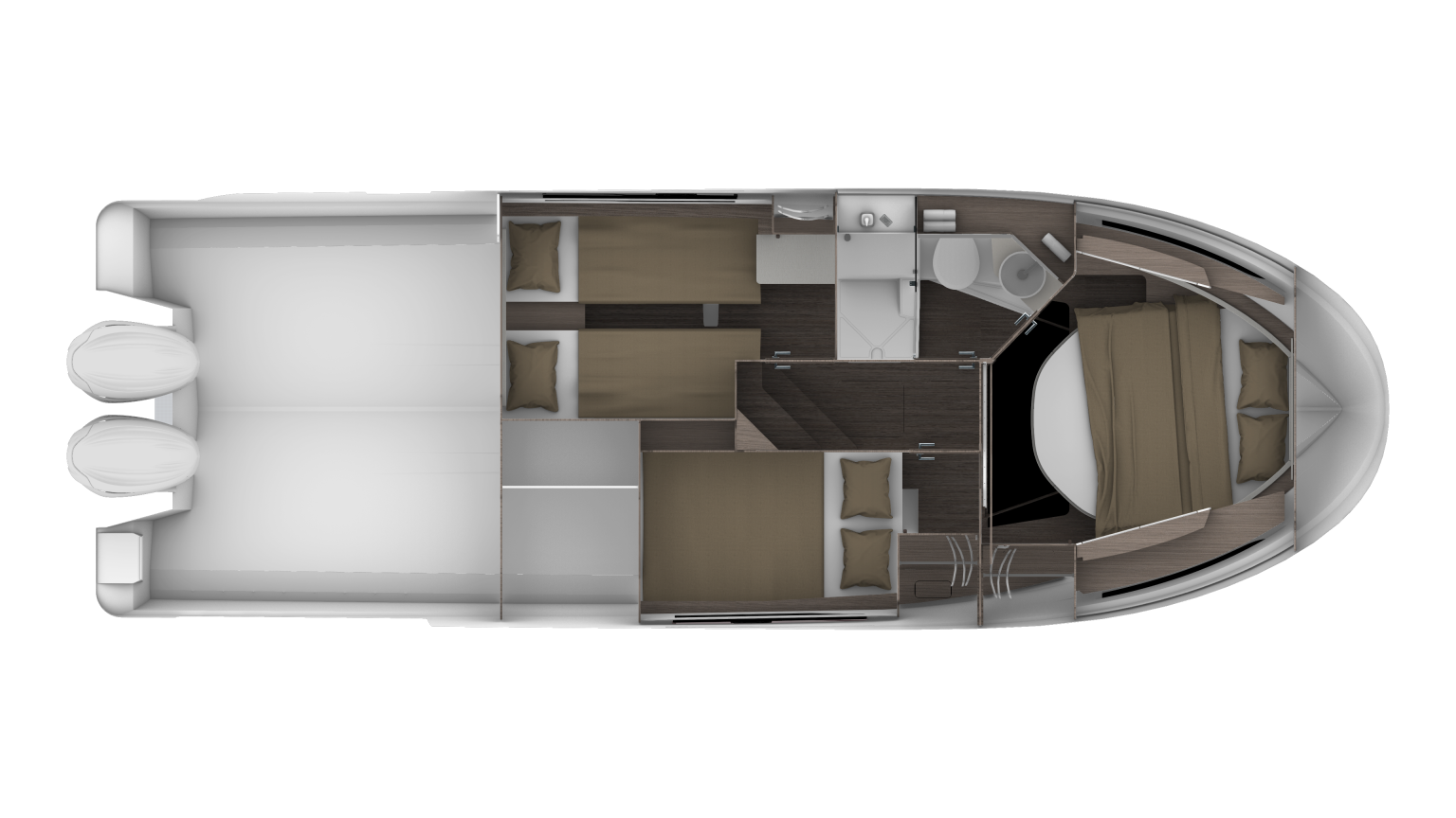 Merry Fisher 1095 Coupe Serie 2 Interior cabins with twin portside bed layout